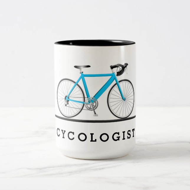 Caneca De Café Em Dois Tons Texto de cicologista com bicicleta aqua (Centro)