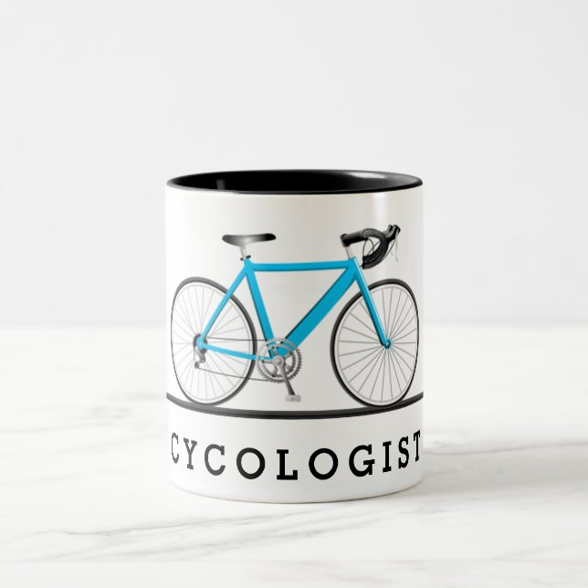 Caneca De Café Em Dois Tons Texto de cicologista com bicicleta aqua (Centro)