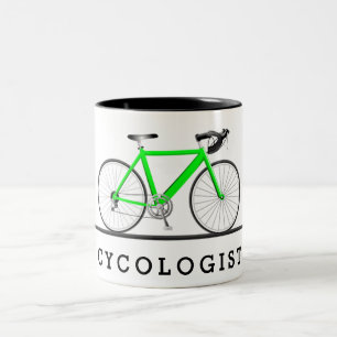 Caneca De Café Em Dois Tons Texto de cicologista com bicicleta verde