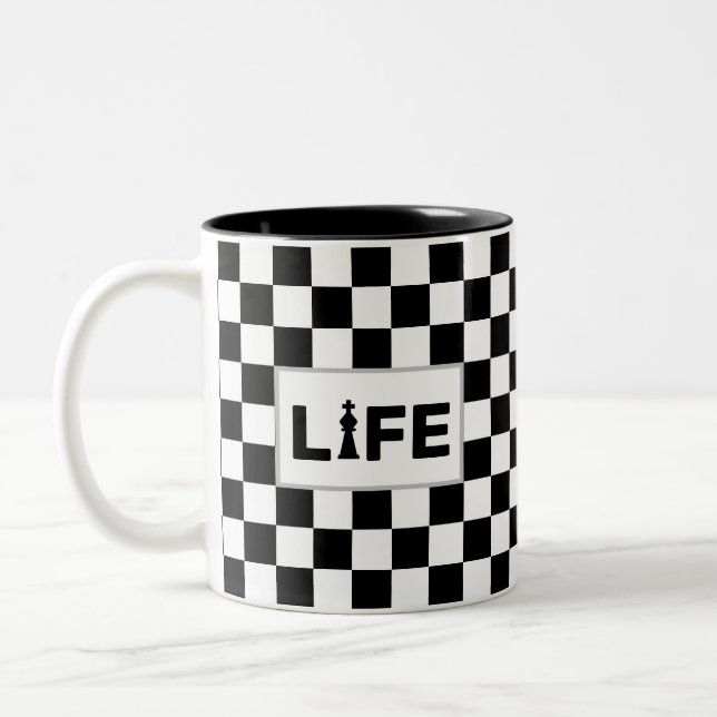Caneca De Café Em Dois Tons Texto de vida em preto e branco (Esquerda)