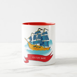 Caneca De Café Em Dois Tons Texto Personalizado de Entrega de Pirata de Cartoo