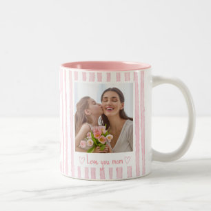 Caneca De Café Em Dois Tons Texto Personalizado Foto Listras Rosa Coquette