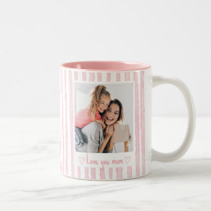 Caneca De Café Em Dois Tons Texto Personalizado Foto Listras Rosa Coquette
