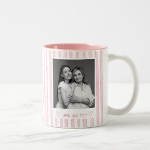 Caneca De Café Em Dois Tons Texto Personalizado Foto Listras Rosa Coquette