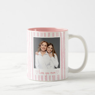 Caneca De Café Em Dois Tons Texto Personalizado Foto Listras Rosa Coquette