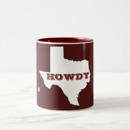 Caneca De Café Em Dois Tons Texto Personalizado Maroon Mapa do Texas Destaque 