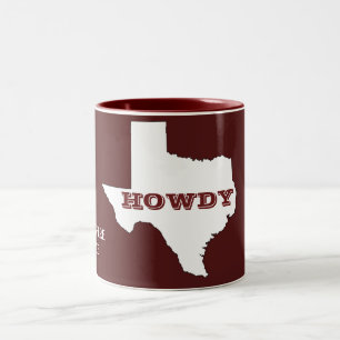 Caneca De Café Em Dois Tons Texto Personalizado Maroon Mapa do Texas Destaque 