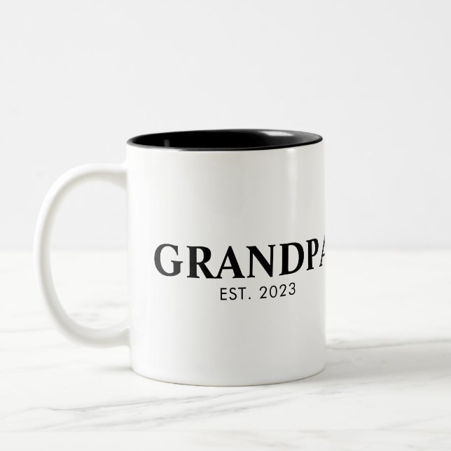 Caneca De Café Em Dois Tons Texto Simples Mínimo Avô Estabelecido Ano (Esquerda)