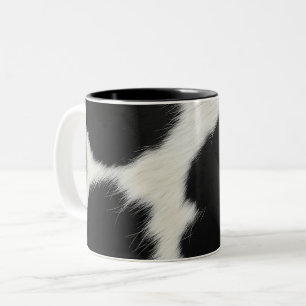 Caneca De Café Em Dois Tons textura de couro de vaca preto e branco pele anima
