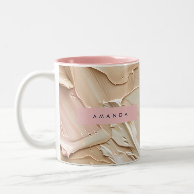 Caneca De Café Em Dois Tons Textura de Tinta Neutra Macia Personalizada (Esquerda)