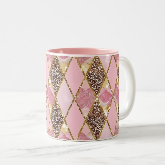 Caneca De Café Em Dois Tons Textura Geométrica Rosa (Frente Esquerda)