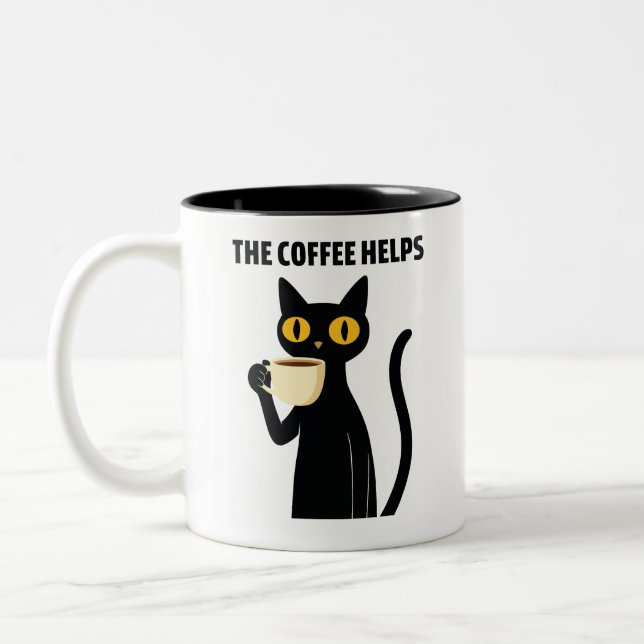 Caneca De Café Em Dois Tons The Coffee Helps – Cute Black Cat Coffee Mug (Esquerda)