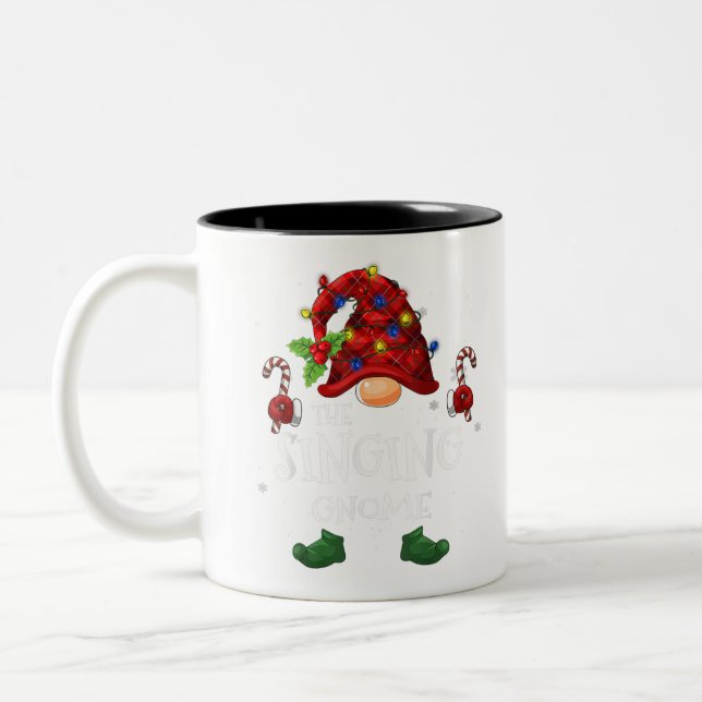Caneca De Café Em Dois Tons The Singing Gnome Buffalo Plaid Christmas Tree Lig (Esquerda)