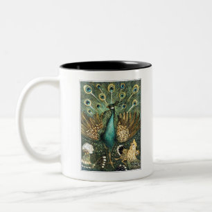 Caneca De Café Em Dois Tons Theo Van Hoytema Vintage Peacock Open Wings Peafow