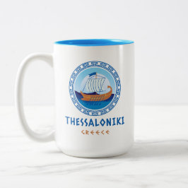 Caneca De Café Em Dois Tons Thessaloniki, Grécia Desenho de Navio Grego