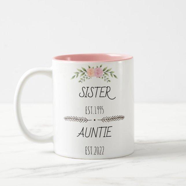 Caneca De Café Em Dois Tons Tia Irmã Personalizada Ano Personalizado, Flor (Esquerda)