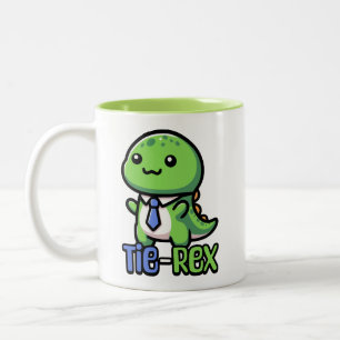 Caneca De Café Em Dois Tons Tie Rex! Bonito Tie Vestindo Dinossauro Pun