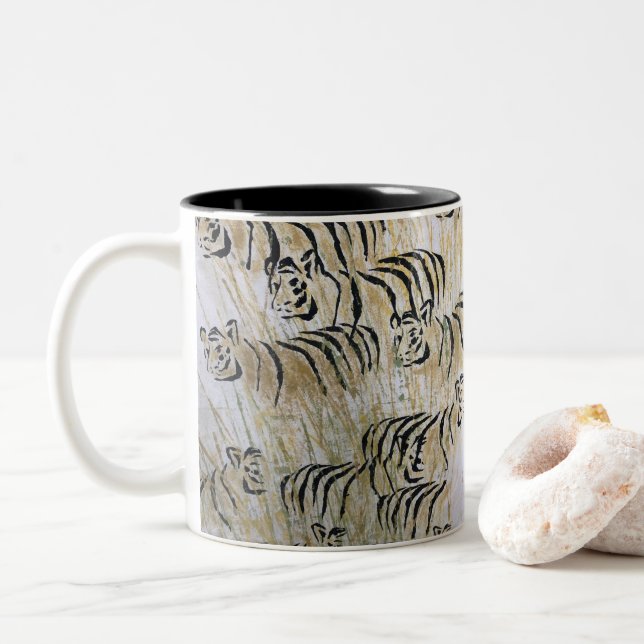 Caneca De Café Em Dois Tons Tiger Painting Pattern Art (Com Donut)