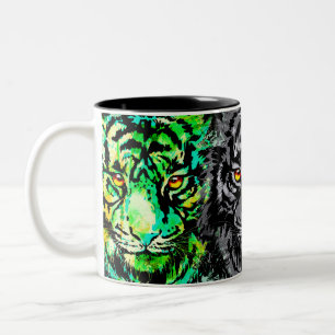 Caneca De Café Em Dois Tons Tigre Coffee Mug Cabeças de Tigre Coloridas