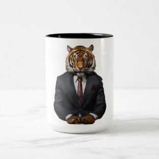 Caneca De Café Em Dois Tons Tigre Elegante em uma caneca - Única
