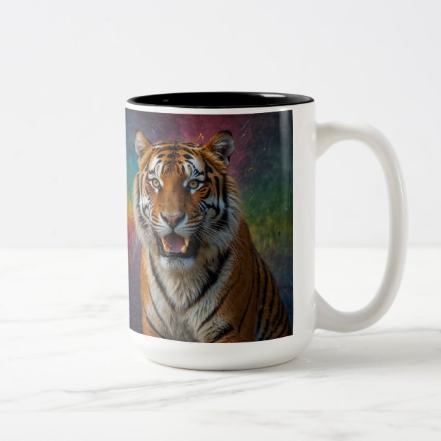 Caneca De Café Em Dois Tons Tigre em Retrato (Direita)