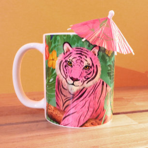 Caneca De Café Em Dois Tons Tigre rosa e selva tropical de papagaio