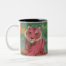 Tigre rosa e selva tropical de papagaio