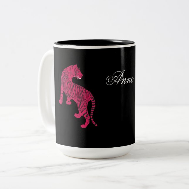 Caneca De Café Em Dois Tons Tigre Rosa, Gato Selvagem (Frente Esquerda)