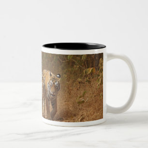 Caneca De Café Em Dois Tons Tigres de Bengala reais em movimento, Ranthambhor