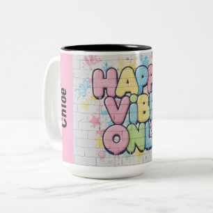 Caneca De Café Em Dois Tons Tijolo com Texto Colorido Dizendo “Apenas Vibração