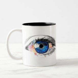 Caneca De Café Em Dois Tons Tinta de Flores de Colagem de Galáxias Oculares