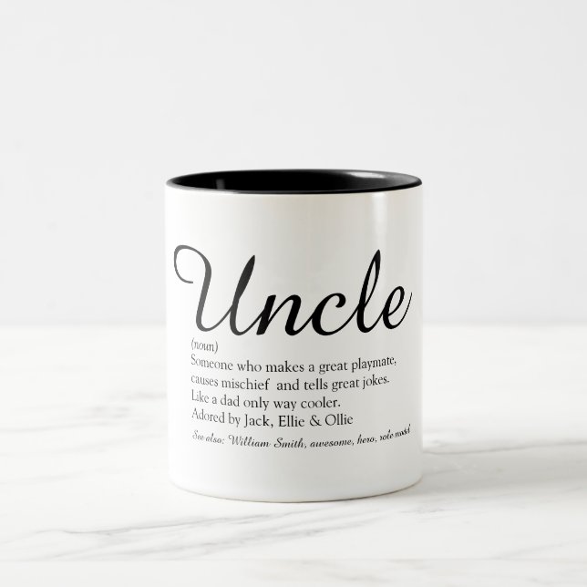 Caneca De Café Em Dois Tons Tio, Definição de Funcle Script Preto e Branco (Centro)