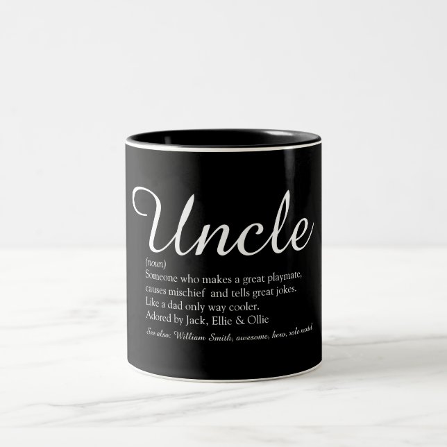 Caneca De Café Em Dois Tons Tio, Definição de Tiozão Script Preto e Branco (Centro)
