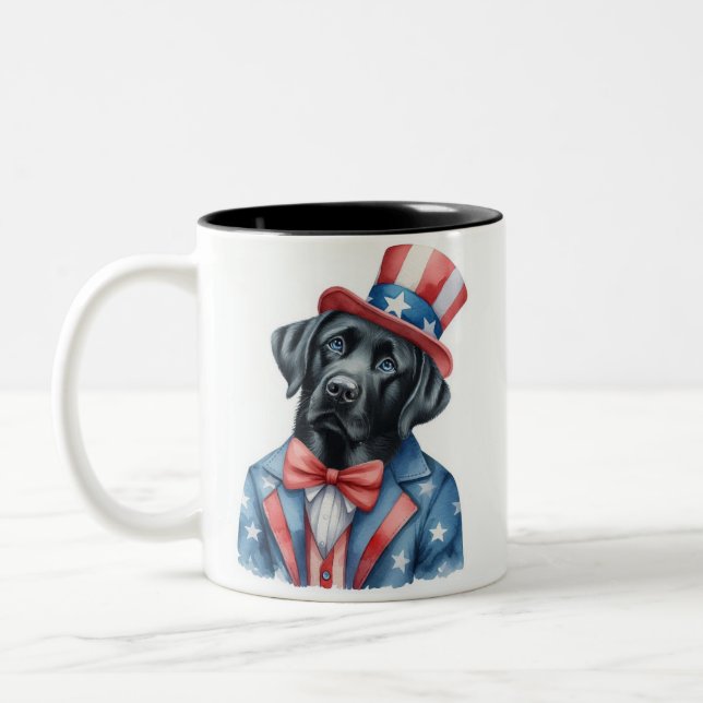 Caneca De Café Em Dois Tons Tio Patriótico Personalizado Sam Black Labrador Mu (Esquerda)