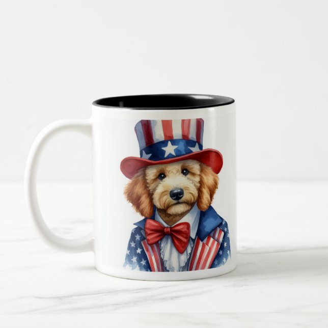Caneca De Café Em Dois Tons Tio Patriótico Personalizado Sam Goldendoodle Mug (Esquerda)