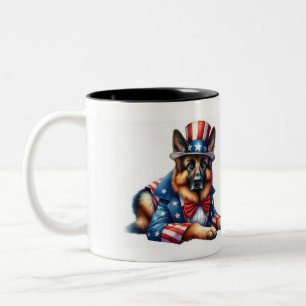 Caneca De Café Em Dois Tons Tio Patriótico Personalizado, Tio Sam German sheph