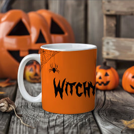 Caneca De Café Em Dois Tons Tipgrafia laranja engraçada de Spider halloween