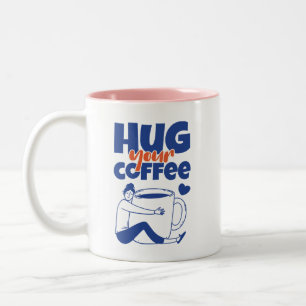 Caneca De Café Em Dois Tons Tipografia Azul Retro Abraço Seu Café