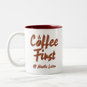 Caneca De Café Em Dois Tons Tipografia Café Primeiro, Agitação Depois Amante d