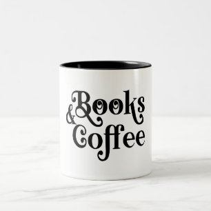 Caneca De Café Em Dois Tons Tipografia de Livros e Café Preto e Branco 