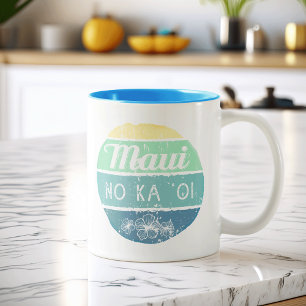 Caneca De Café Em Dois Tons Tipografia de Maui No Ka Ōi Vintage