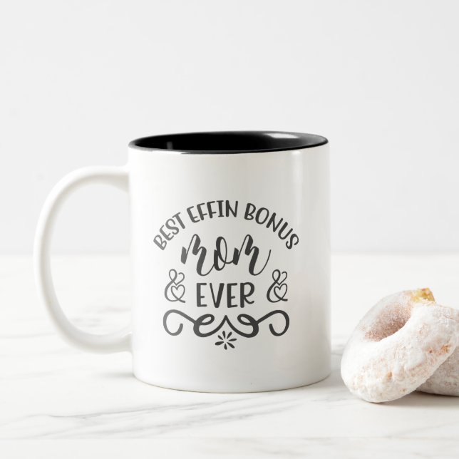 Caneca De Café Em Dois Tons Típografia Divertida Melhor Mãe Adicional de Todos (Com Donut)