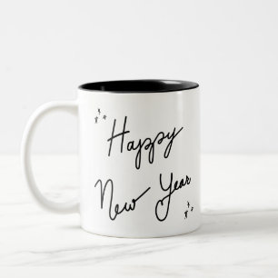 Caneca De Café Em Dois Tons tipografia do feliz ano novo adesivo, tinta mínima