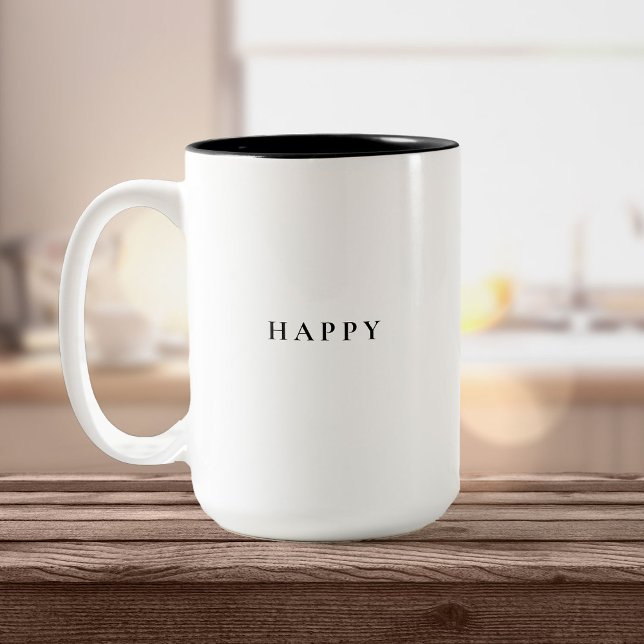 Caneca De Café Em Dois Tons Tipografia Elegante Mínima Feliz (Criador carregado)