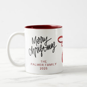 Caneca De Café Em Dois Tons Tipografia Elegante Simples Nome da Família Natal
