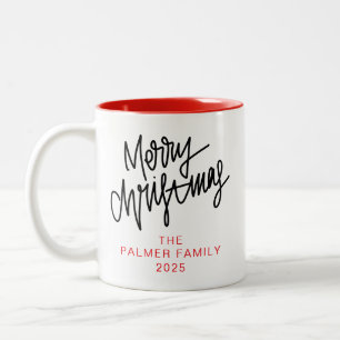 Caneca De Café Em Dois Tons Tipografia Elegante Simples Nome da Família Natal