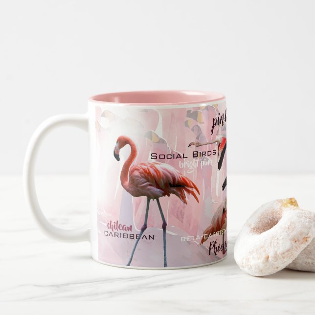 Caneca De Café Em Dois Tons Tipografia Flamingo Rosa | Personalizado (Com Donut)
