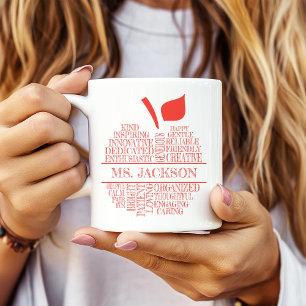 Caneca De Café Em Dois Tons Tipografia Maçã Professora Vermelha e Branca