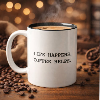 Caneca De Café Em Dois Tons Tipografia Moderna e Divertida A Vida Acontece Dit