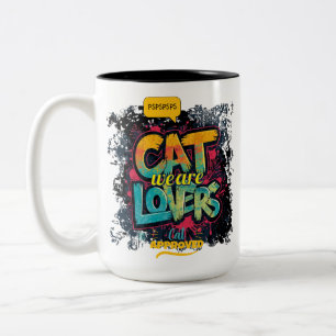 Caneca De Café Em Dois Tons Tipografia Neon Graffiti Amantes de Gatos Pop Art